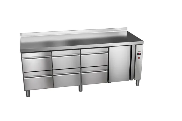 Stół chłodniczy 700mm z szufladami GN 1/1 bez agregatu, 6xszuflady,1xdrzwi pełne 1942x700x850mm, 32W 230V Asber ETP-7-192-16 R H