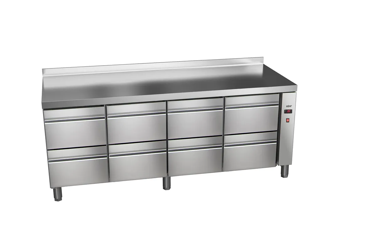 Stół chłodniczy 700mm z szufladami GN 1/1 bez agregatu, 8xszuflady  1942x700x850mm, 32W 230V Asber ETP-7-192-08 R HC SB40