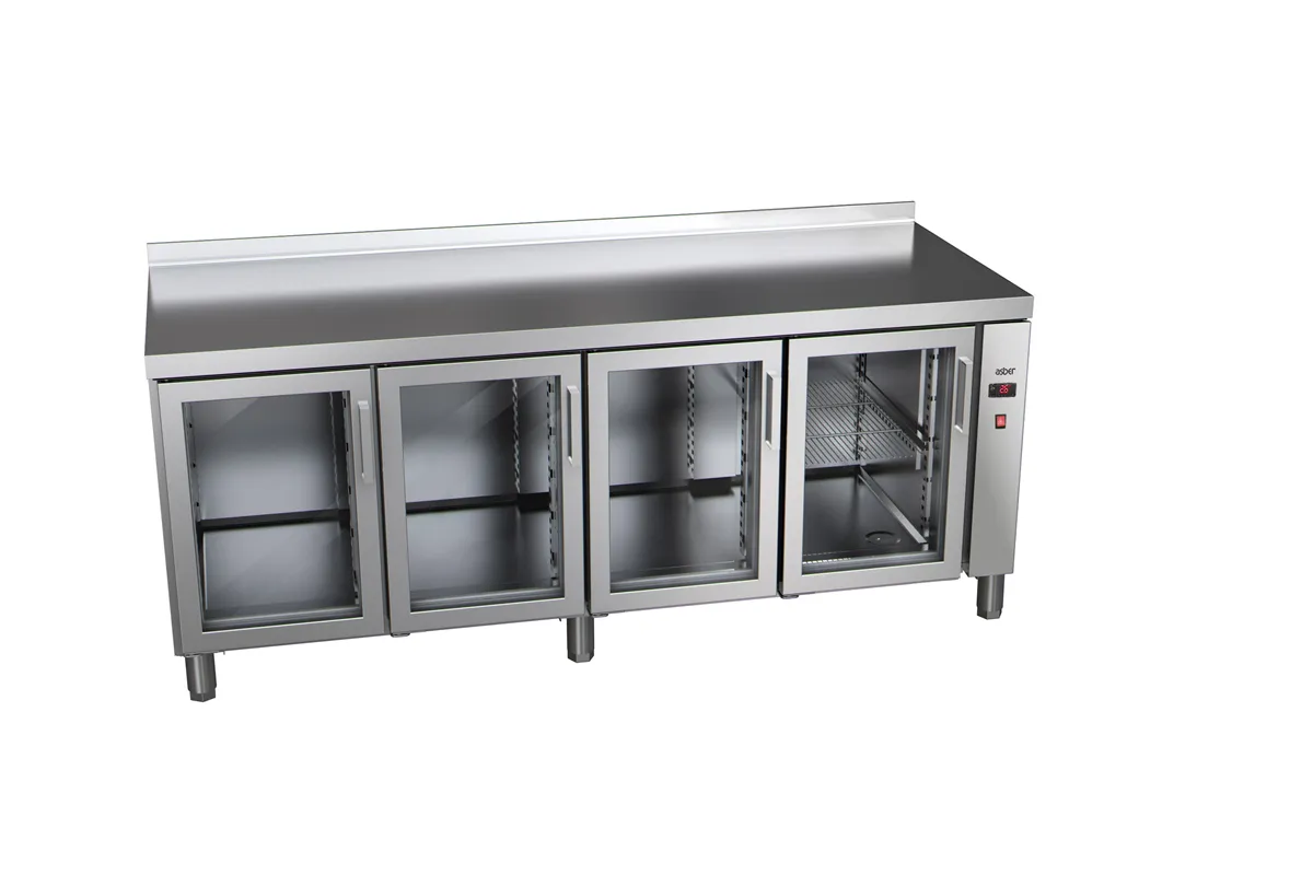 Stół chłodniczy ze szklanymi drzwiami 700mm GN 1/1 bez agregatu, 4xszklane drzwi 1942x700x850mm, 32W 230V Asber ETP-7-192-40 R H