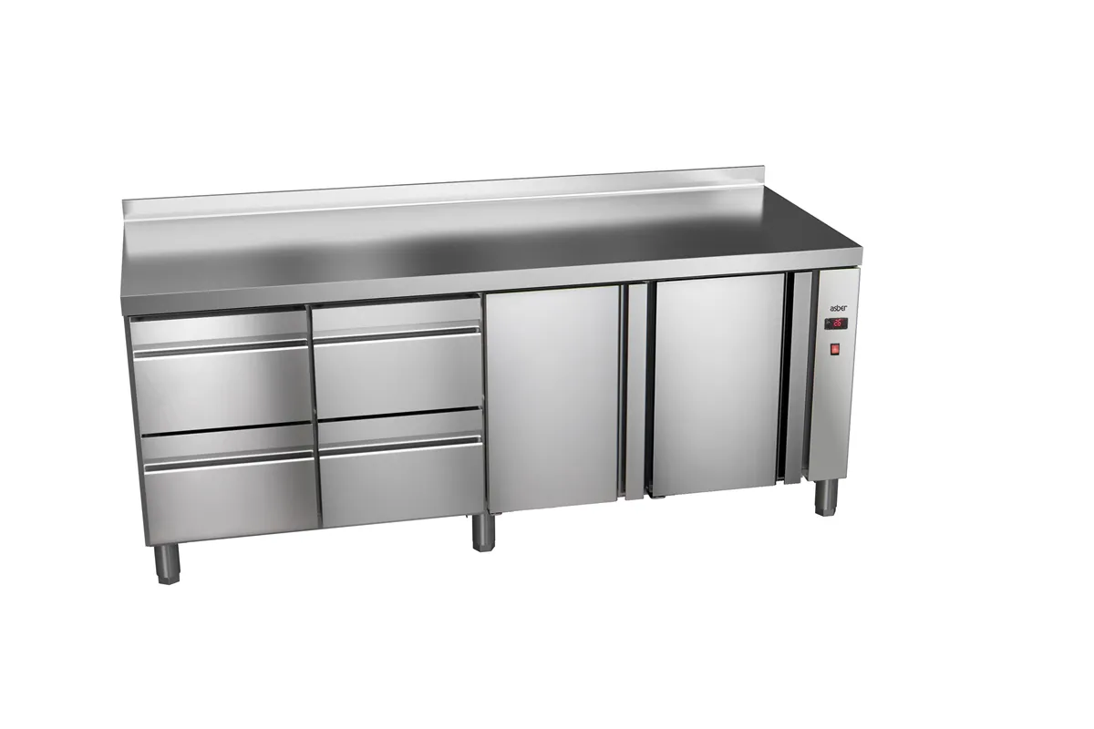 Stół chłodniczy 600mm bez agregatu, 4xszuflady+2xdrzwi pełne 2242x600x850 32W 230V Asber ETP-6-222-24 R HC SB40