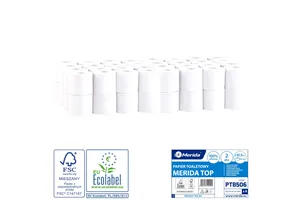 Papier toaletowy MERIDA TOP, biały, średnica 10,5 cm, długość 27,5 m, dwuwarstwowy, worek 64 szt., ECOLABEL Merida PTB506