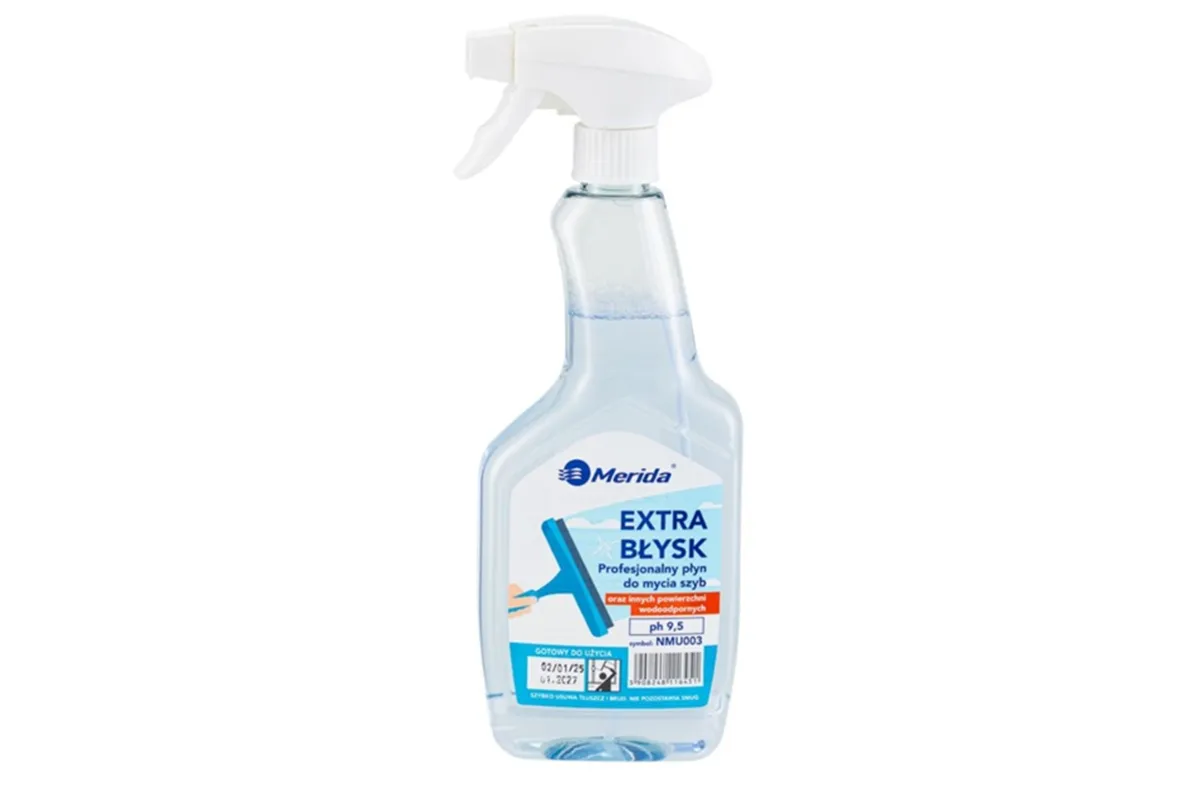 MERIDA EXTRA BŁYSK, profesjonalny płyn do czyszczenia powierzchni wodoodpornych 500 ml, butelka ze spryskiwaczem Merida NMU003