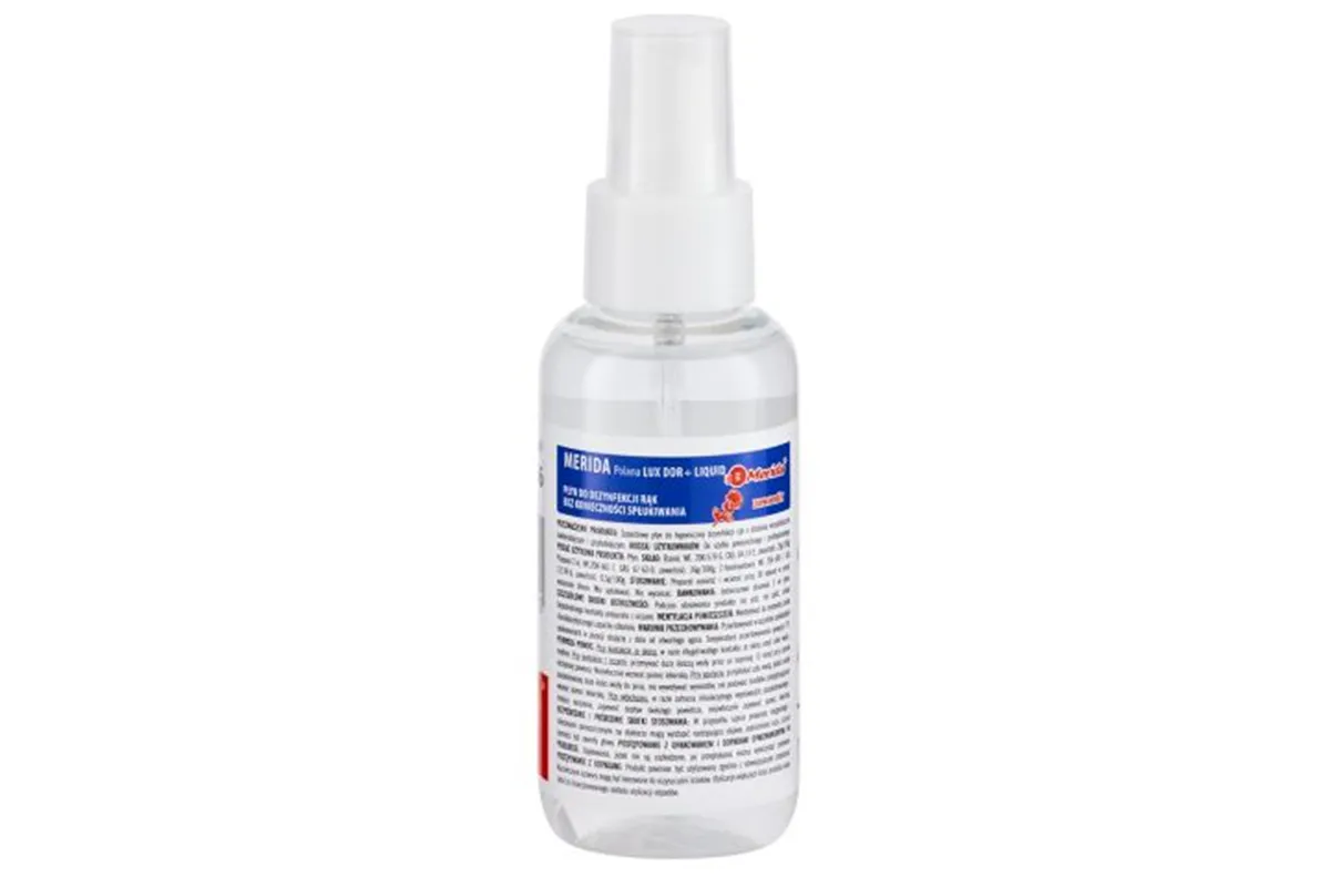 Płyn dezynfekcyjny o zapachu róży MERIDA POLANA LUX DDR+ LIQUID do higienicznej dezynfekcji rąk 100ml z atomizerem
 MAD966