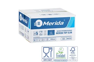 Ręczniki papierowe MERIDA TOP SLIM, białe, dwuwarstwowe, 2700 szt., ECOLABEL
 Merida VTB207