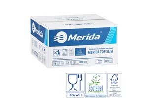 Ręczniki papierowe MERIDA TOP SLIM, białe, jednowarstwowe, 3000 szt., ECOLABEL
 Merida VTB210