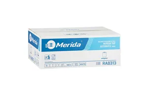 Ręczniki papierowe w roli z adaptorem MERIDA TOP AUTOMATIC MAXI, białe, śr. 19cm dł. 300m jednowarstwowe, 6 rolek
 RAB313