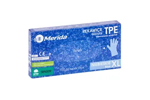 Rękawice elastomerowe TPE, niebieskie, rozmiar XL, opakowanie 100 szt.
 Merida TRN509