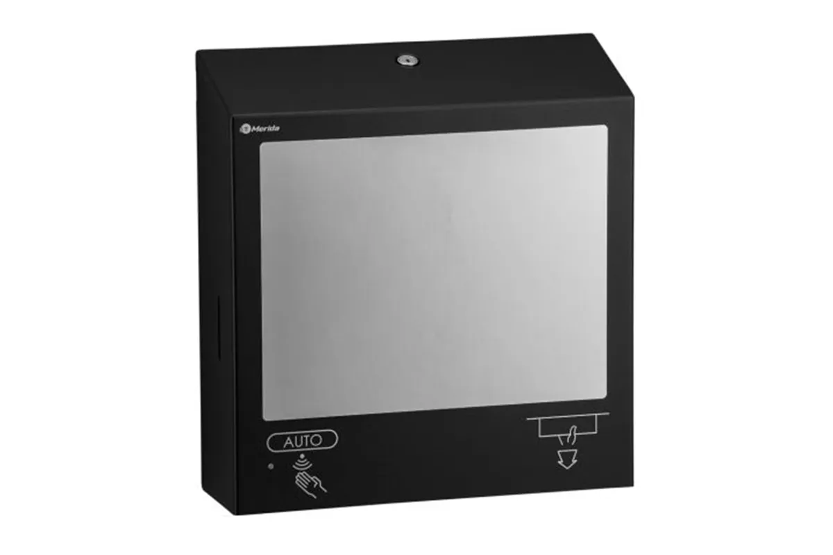 Pojemnik na ręczniki z bezdotykowym dozownikiem mydła z lustrem „3 w 1" MERIDA STELLA SLIM BLACK LINE COMBO czarny
 ASC753