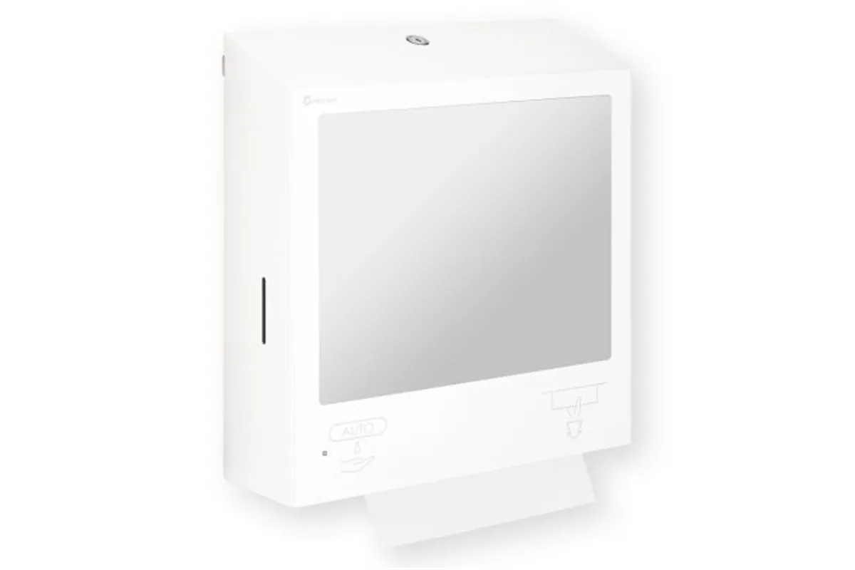 Pojemnik na ręczniki z automatycznym dozownikiem mydła z lustrem „3w1" MERIDA STELLA SLIM WHITE LINE COMBO biały
 ASB753