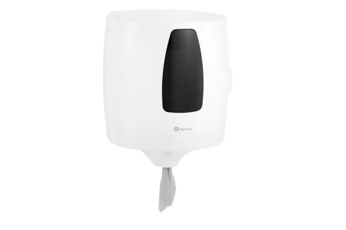 Pojemnik na ręczniki w rolach w systemie listkowym MERIDA ONE CENTER PULL, tworzywo ABS, biały
 Merida CEB701