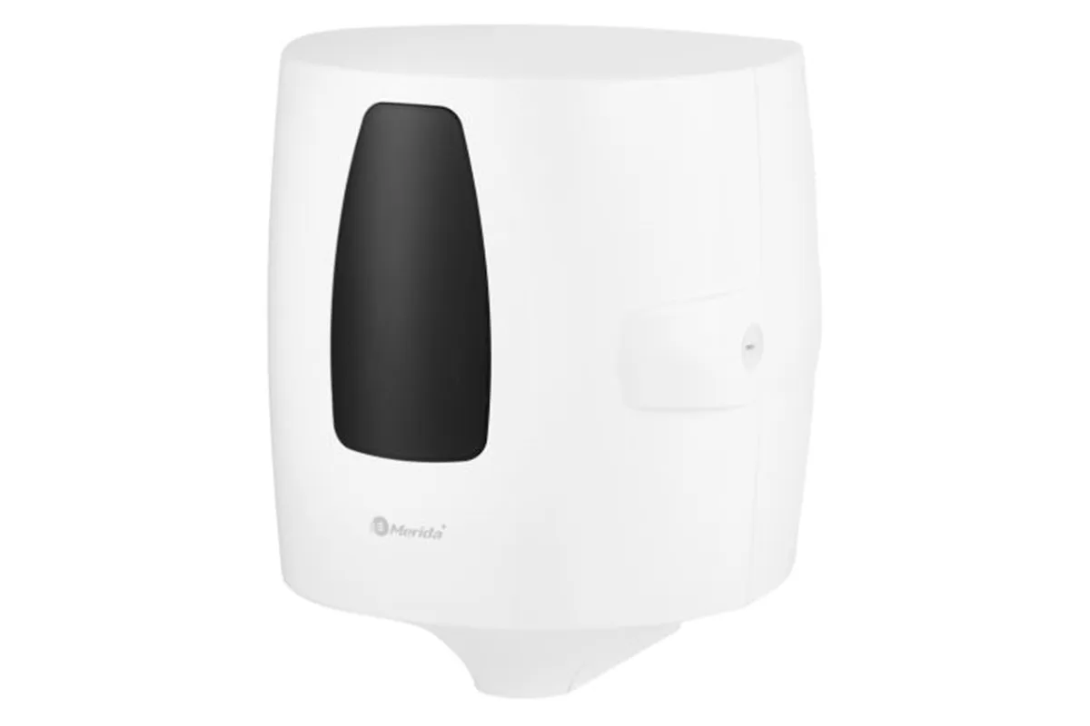 Pojemnik na ręczniki w rolach w systemie listkowym MERIDA ONE CENTER PULL, tworzywo ABS, biały
 Merida CEB701