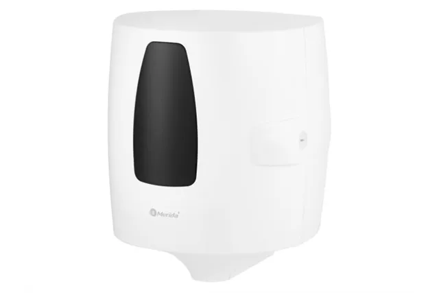 Pojemnik na ręczniki w rolach w systemie listkowym MERIDA ONE CENTER PULL, tworzywo ABS, biały
 Merida CEB701