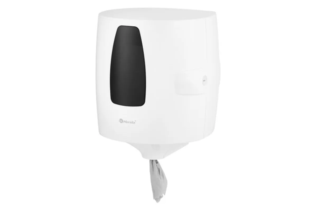 Pojemnik na ręczniki w rolach w systemie listkowym MERIDA ONE CENTER PULL, tworzywo ABS, biały
 Merida CEB701
