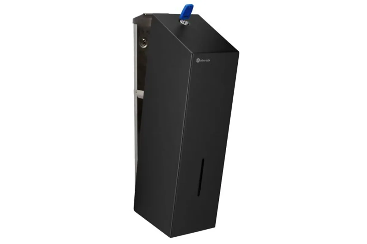 Pojemnik na papier toaletowy w listkach MERIDA STELLA BLACK LINE, pojemność do 675 szt., czarny
 Merida BSC402