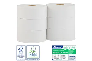 Papier toaletowy MERIDA OPTIMUM, biały, średnica 28 cm, długość 340 m, dwuwarstwowy, zgrzewka 6 szt., ECOLABEL
 Merida POB003