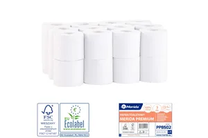 Papier toaletowy MERIDA PREMIUM, biały, średnica 12,5 cm, długość 50 m, trzywarstwowy, worek 24 szt., ECOLABEL
 Merida PPB502
