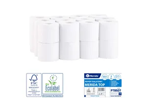 Papier toaletowy MERIDA TOP, biały, średnica 12,5 cm, długość 68 m, dwuwarstwowy, worek 24 szt., ECOLABEL
 Merida PTB507