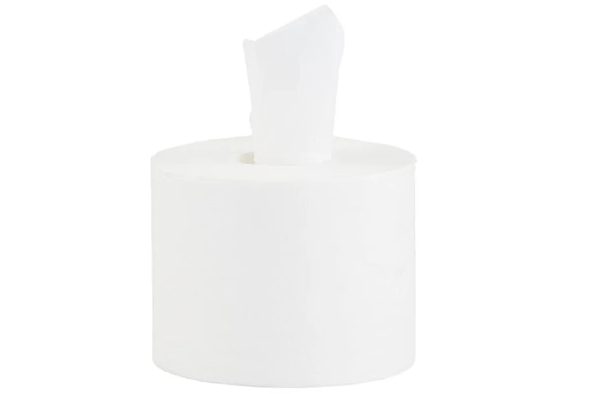 Papier toaletowy MERIDA TOP CENTER PULL, biały, średnica 17 cm, długość 120 m, dwuwarstwowy, zgrzewka 6 szt., ECOLABEL
 PTB703
