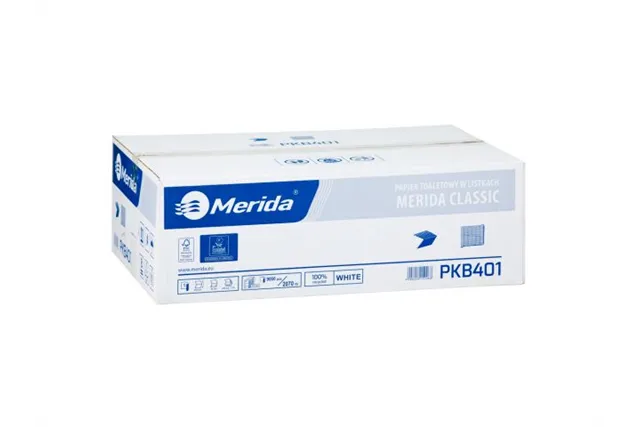 Papier toaletowy w listkach MERIDA CLASSIC, biały, jednowarstwowy, karton 9000 szt., ECOLABEL
 Merida PKB401