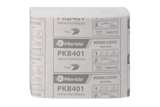 Papier toaletowy w listkach MERIDA CLASSIC, biały, jednowarstwowy, karton 9000 szt., ECOLABEL
 Merida PKB401