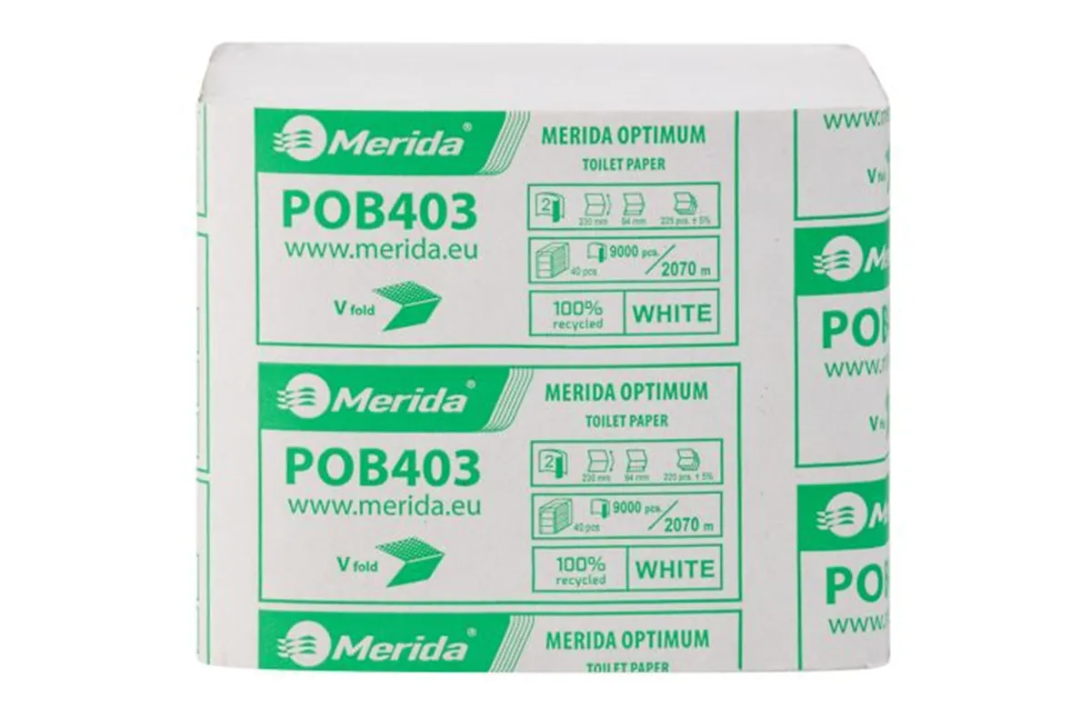 Papier toaletowy w listkach MERIDA OPTIMUM, biały, dwuwarstwowy, karton 9000 szt., ECOLABEL
 Merida POB403