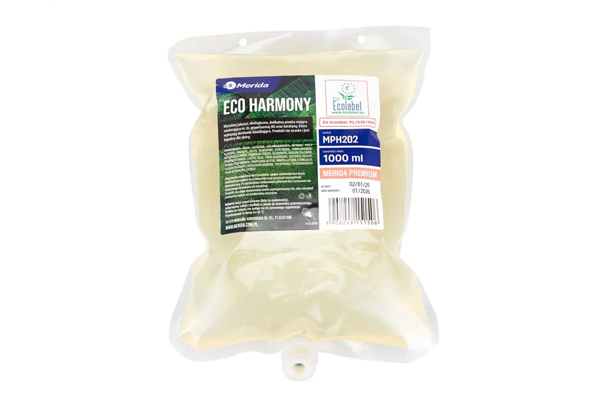 Mydło w pianie MERIDA ECO HARMONY, wkład 1000 ml, bez zapachu, ECOLABEL
 Merida MPH202