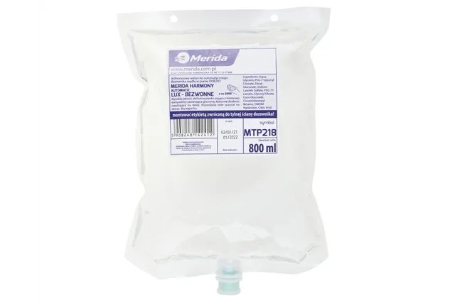 Mydło w pianie MERIDA HARMONY LUX AUTOMATIC BEZWONNE, jednorazowy wkład 800 ml, bez zapachu
 Merida MTP218