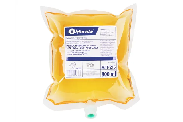 Mydło w pianie MERIDA HARMONY SANITINAS AUTOMATIC DEZYNFEKUJĄCE, jednorazowy wkład 800 ml, zapach grejpfrutowy
 Merida MTP215