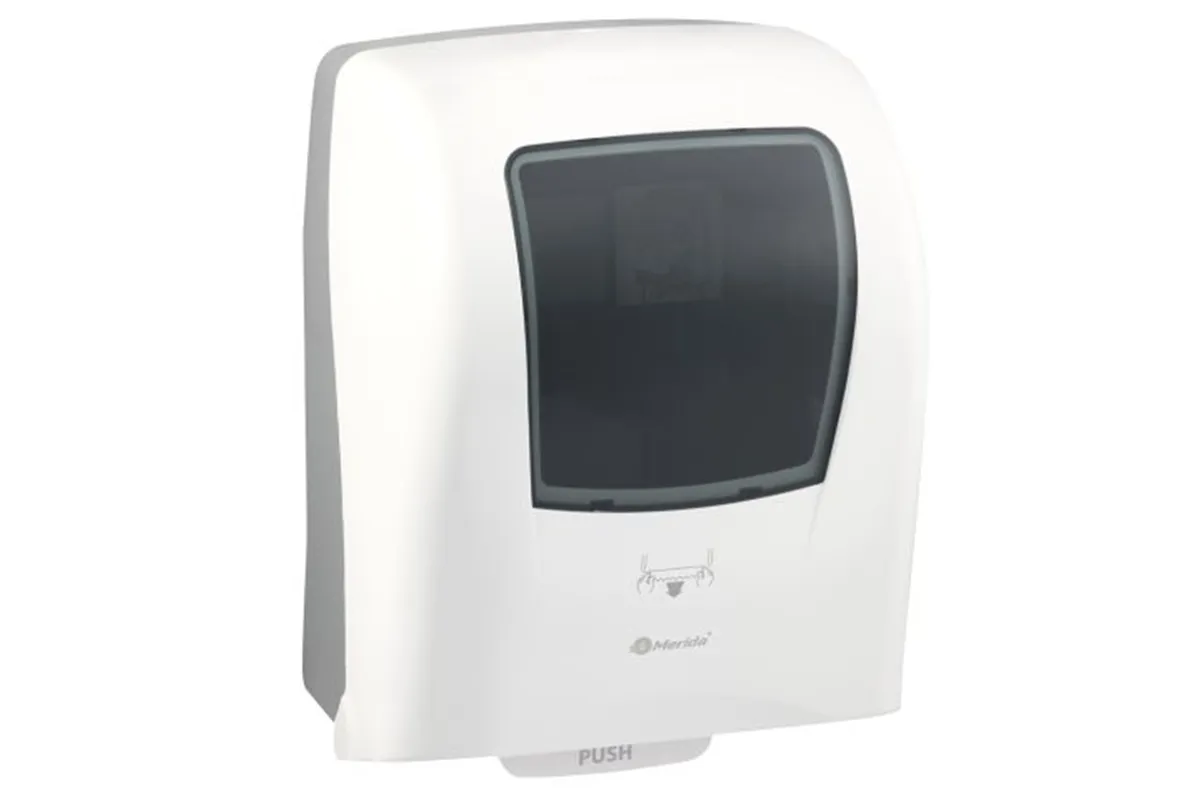 Mechaniczny podajnik ręczników papierowych w rolach MERIDA ONE AUTOMATIC MAXI, tworzywo ABS, biały
 Merida CEB301