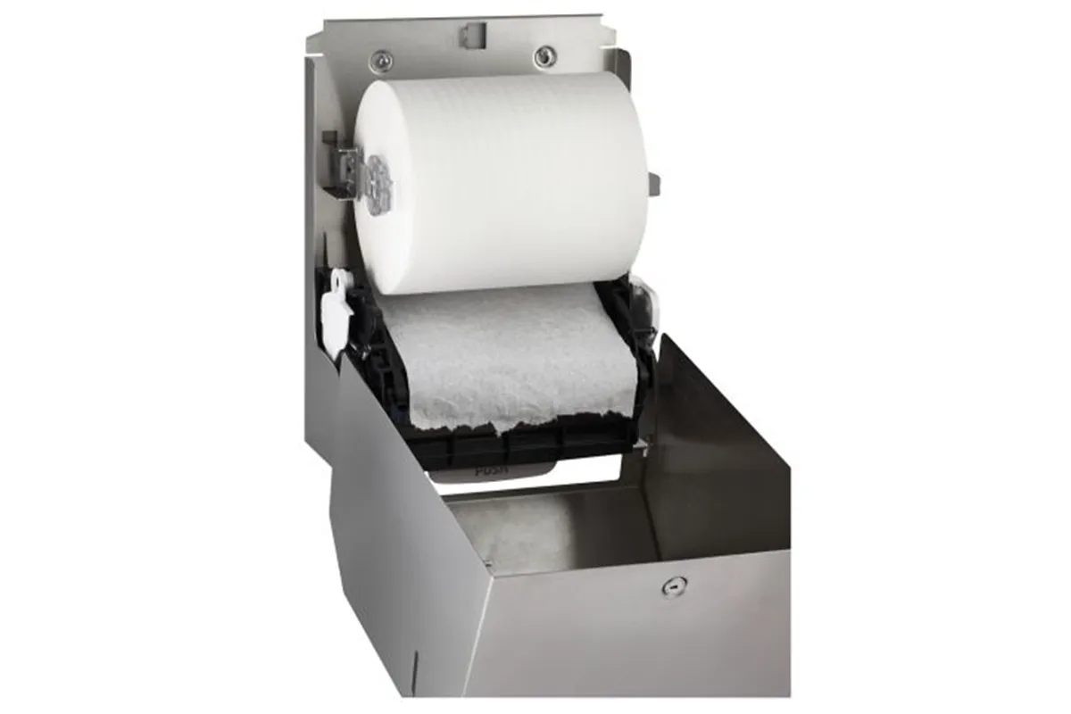 Mechaniczny podajnik ręczników papierowych w rolach MERIDA STELLA AUTOMATIC MAXI AntiFingerPrint stal matowa powłoka AFP
 CSM37