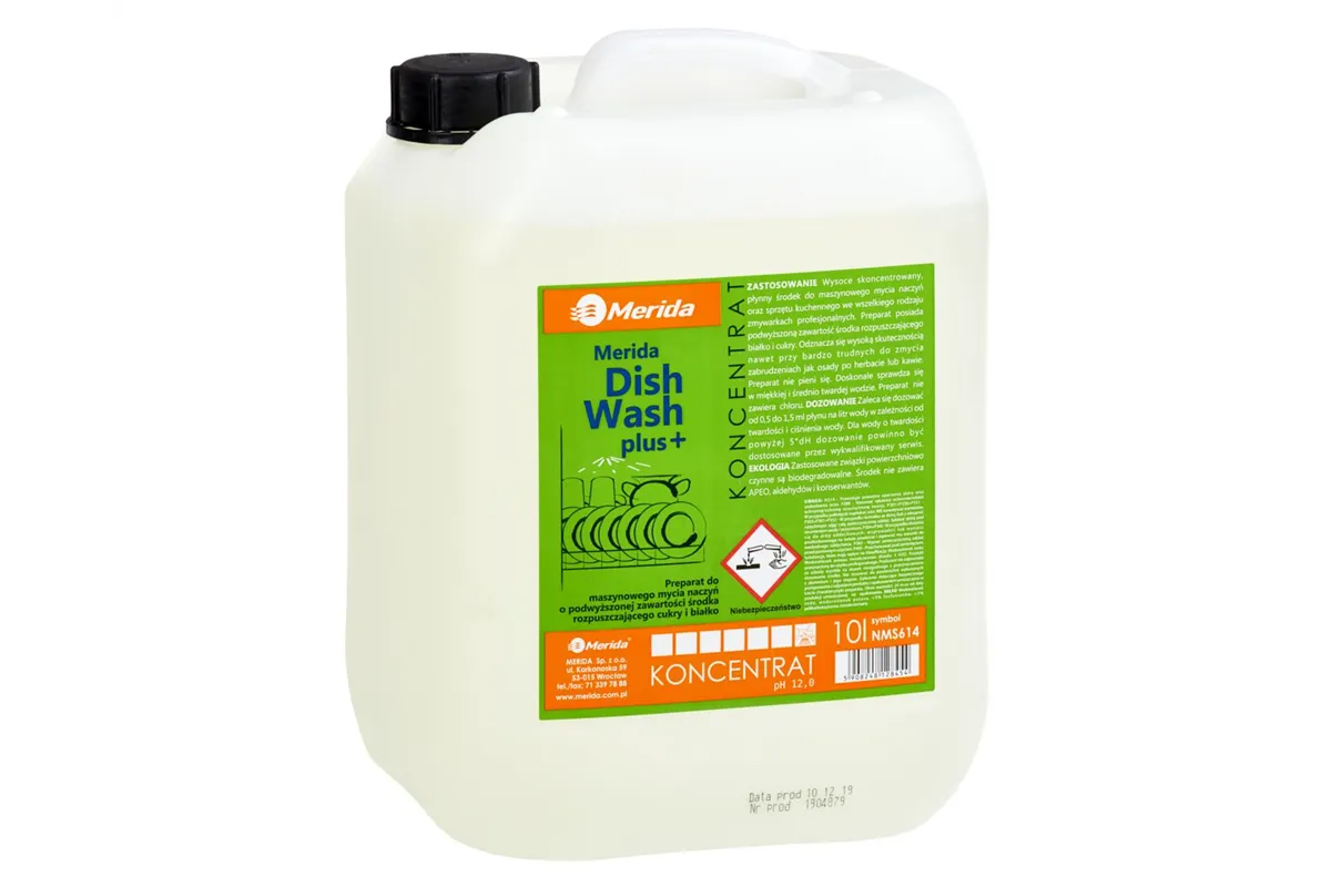 MERIDA DISH WASH PLUS, środek do mycia naczyń w zmywarkach przemysłowych, kanister 10 l
 Merida NMS614