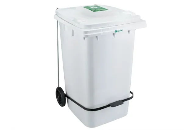 
Kosz na zużyte ręczniki papierowe MERIDA ECO PAPER, biały, na kółkach otwierany przyciskiem pedałowym 240 l Merida KJB414
