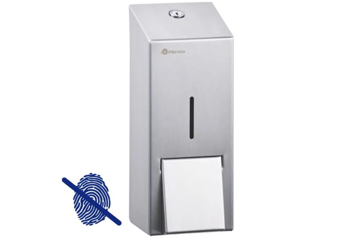 Dozownik mydła w płynie MERIDA STELLA Anti-FingerPrint MAXI, pojemność 800 ml, stal matowa z powłoką AFP
 Merida DSM176
