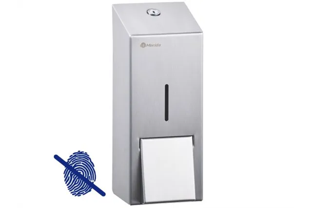 Dozownik mydła w płynie MERIDA STELLA Anti-FingerPrint MAXI, pojemność 800 ml, stal matowa z powłoką AFP
 Merida DSM176