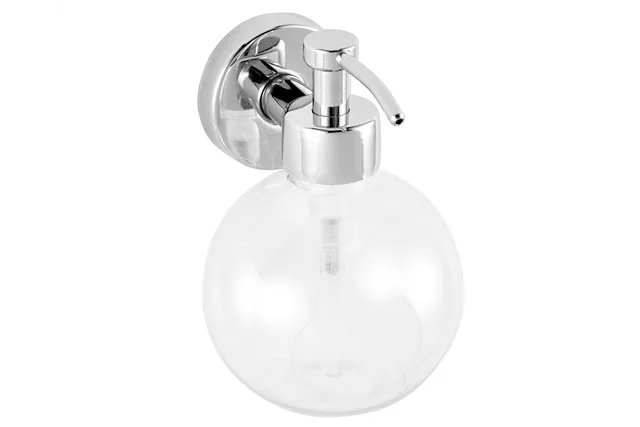Dozownik mydła w płynie z pojemnikiem w kształcie kuli mocowany do ściany, zbiornik 150ml, chromowany mosiądz
 Merida DLV101
