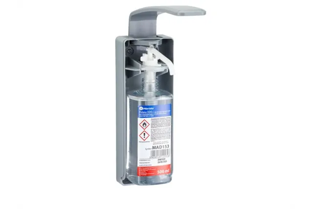 Dozownik z przyciskiem łokciowym na wkłady 500 ml, z tacką ociekową, tworzywo ABS
 Merida D9PT