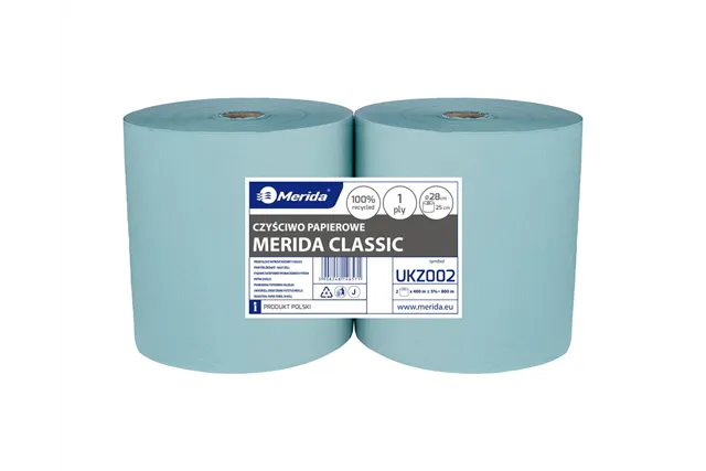 Czyściwo papierowe MERIDA CLASSIC 28, długość 400 m, jednowarstwowe, ZIELONE, zgrzewka 2 szt.
 Merida UKZ002
