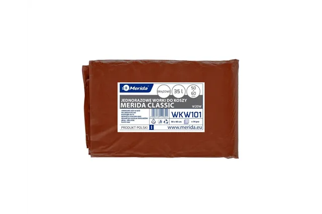 Worki na odpady BIO, MERIDA CLASSIC, 50 x 60 cm, pojemność 35 l, paczka 50 szt., BRĄZOWE, LDPE
 Merida WKW101