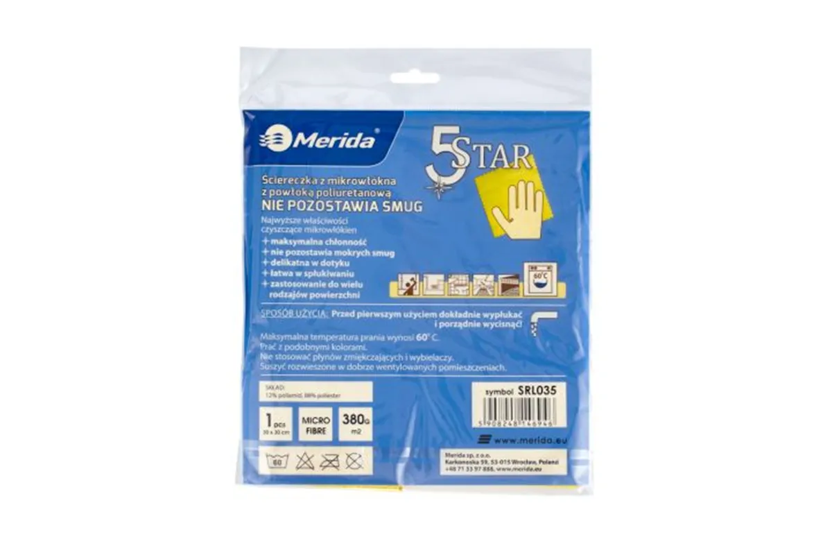Ściereczka z mikrowłókna powlekanego poliuretanem MERIDA 5 STAR żółta
 Merida SRL035
