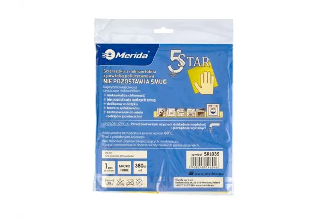 Ściereczka z mikrowłókna powlekanego poliuretanem MERIDA 5 STAR żółta
 Merida SRL035