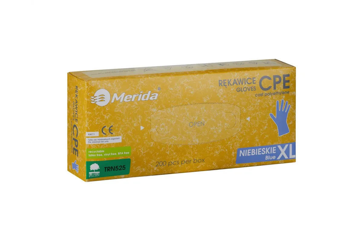 Rękawice hybrydowe antypoślizgowe niebieskie, opakowanie 200 szt., rozmiar XL
 Merida TRN525