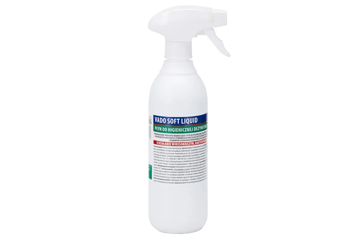 MERIDA VADO SOFT bezalkoholowy płyn do higienicznej dezynfekcji rąk i powierzchni, butelka ze spryskiwaczem 500 ml
 MAD165