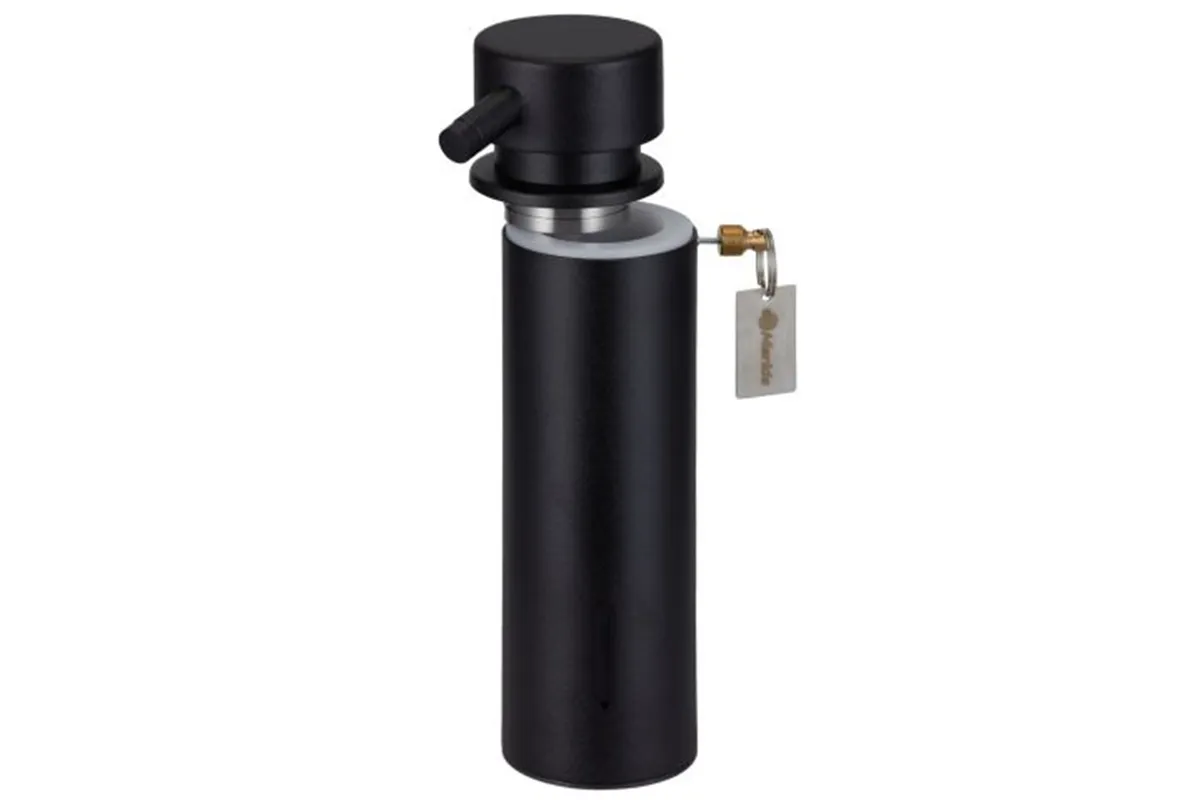 Dozownik mydła w płynie mocowany do blatu MERIDA STELLA BLACK LINE, pojemność zbiornika 300 ml, czarny
 Merida DSC111