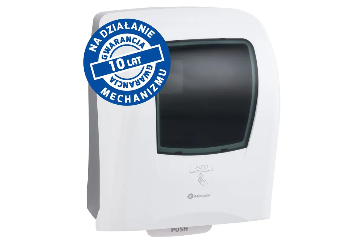 Automatyczny bezdotykowy podajnik ręczników papierowych w rolach MERIDA ONE AUTOMATIC MAXI, tworzywo ABS, biały
 Merida CEB501