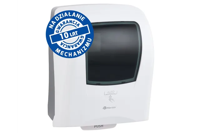 Automatyczny bezdotykowy podajnik ręczników papierowych w rolach MERIDA ONE AUTOMATIC MAXI, tworzywo ABS, biały
 Merida CEB501