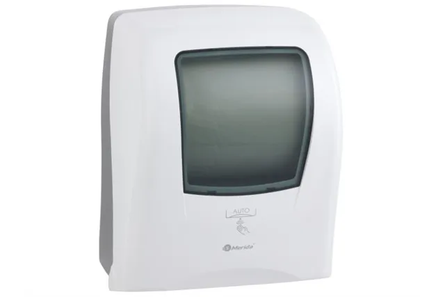 Automatyczny bezdotykowy podajnik ręczników papierowych w rolach MERIDA ONE AUTOMATIC MAXI, tworzywo ABS, biały
 Merida CEB501