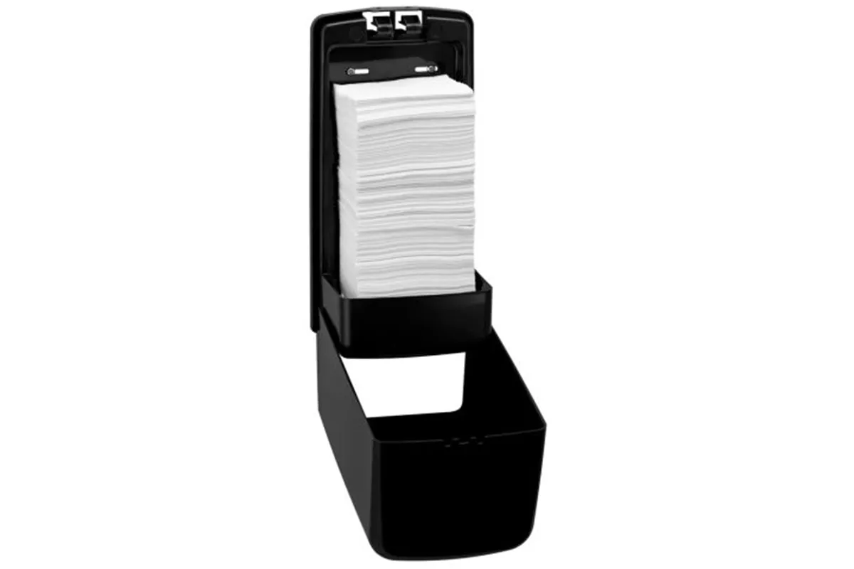Pojemnik na papier toaletowy w listkach MERIDA ONE, pojemność do 450 szt., tworzywo ABS, czarny