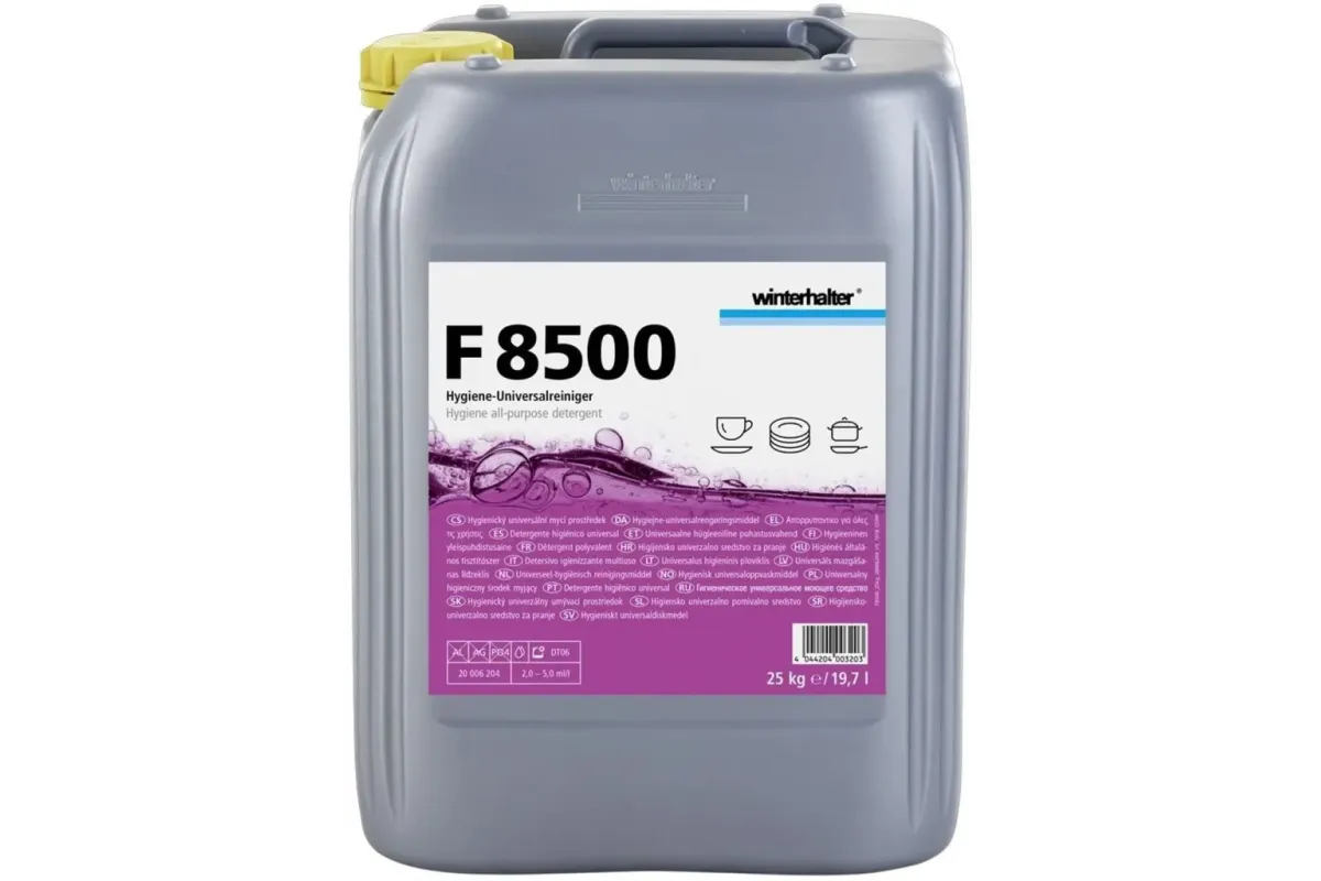 Winterhalter F8500 – uniwersalny detergent higieniczny do zmywarek przemysłowych, aktywny chlor, 25 kg