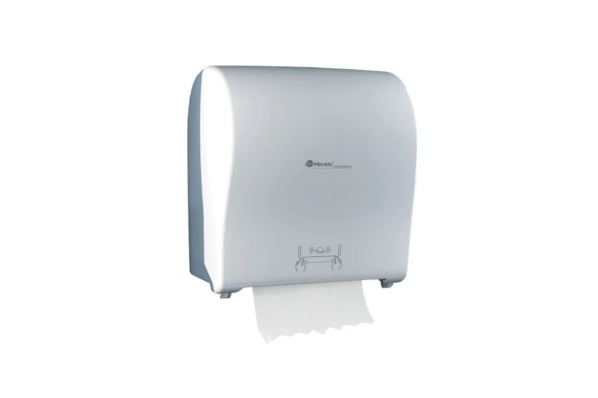 MERIDA SOLID CUT MECHANICZNY PODAJNIK RĘCZNIKÓW PAPIEROWYCH W ROLACH MAXI, FRONT PEŁEN BIAŁY - MAT CJB302