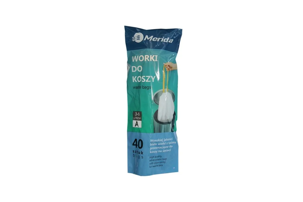 WORKI NA ŚMIECI MERIDA TOP 3-6 L, ROLKA 40 SZT., BIAŁE, Z TAŚMĄ ŚCIĄGAJĄCĄ, ZAPACHOWE MERIDA WTB001